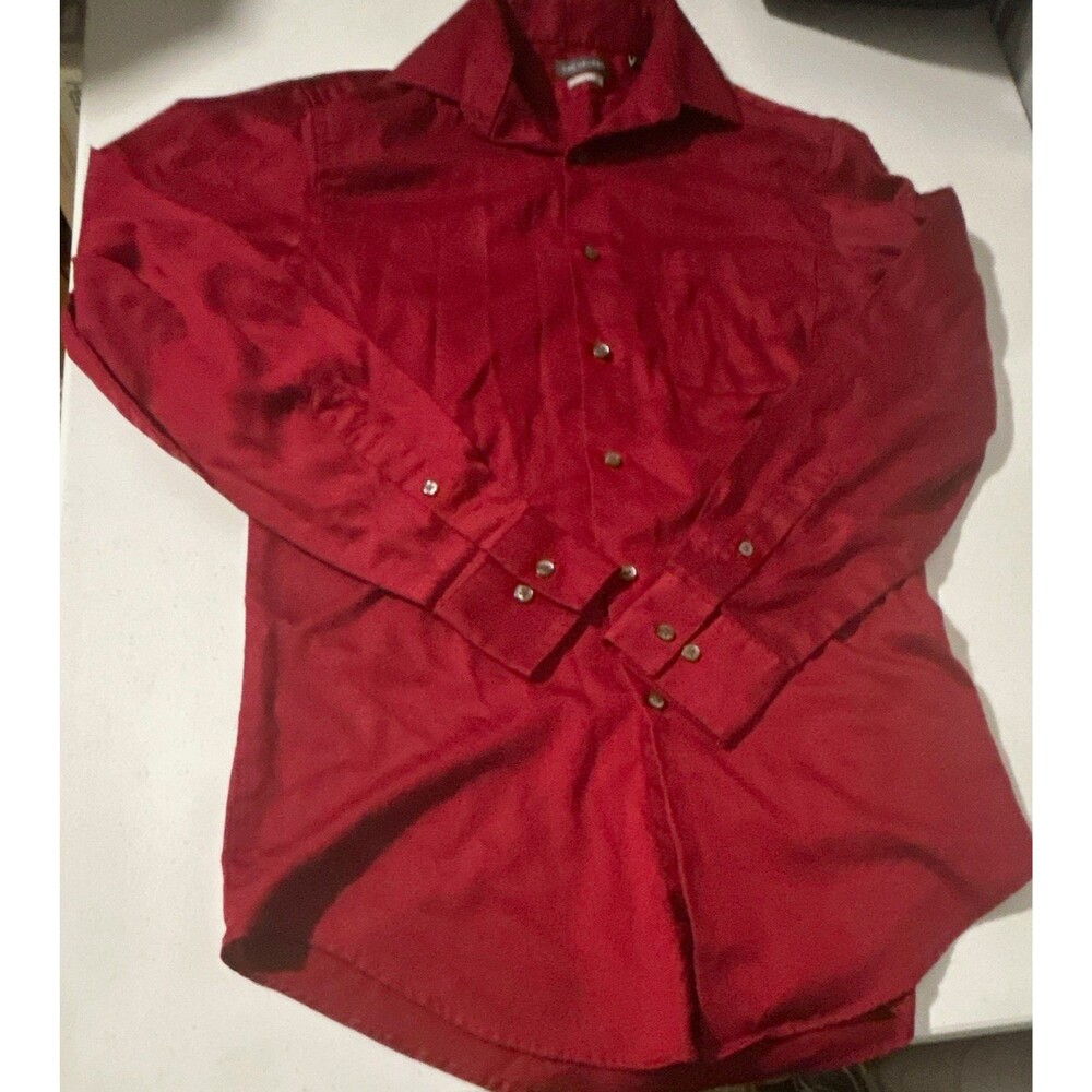 Van Heusen Fitted Stretch Red Solid Long Sleeve Point Collar